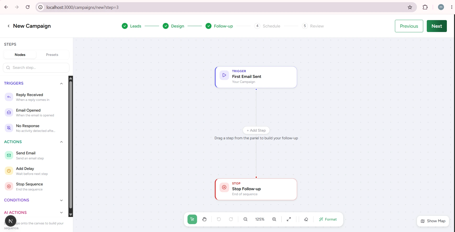 Campaign follow-up workflow builder