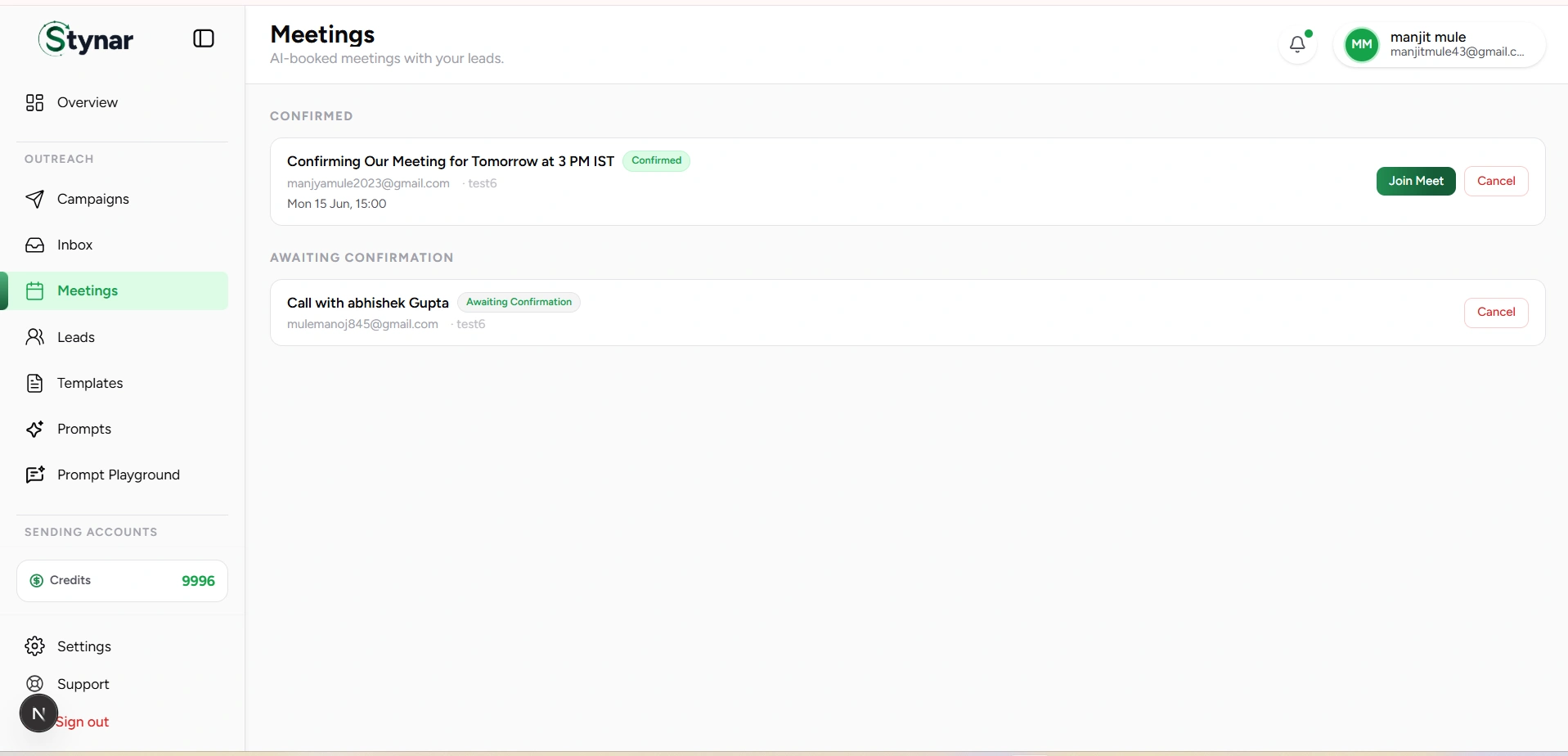 Meetings page